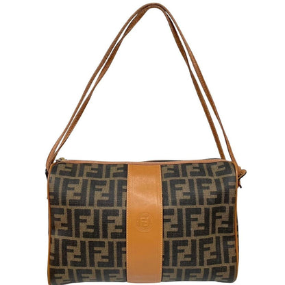 Vintage Fendi Brown and Tan Zucca Monogram Coated Canvas Medium Camera Bag
