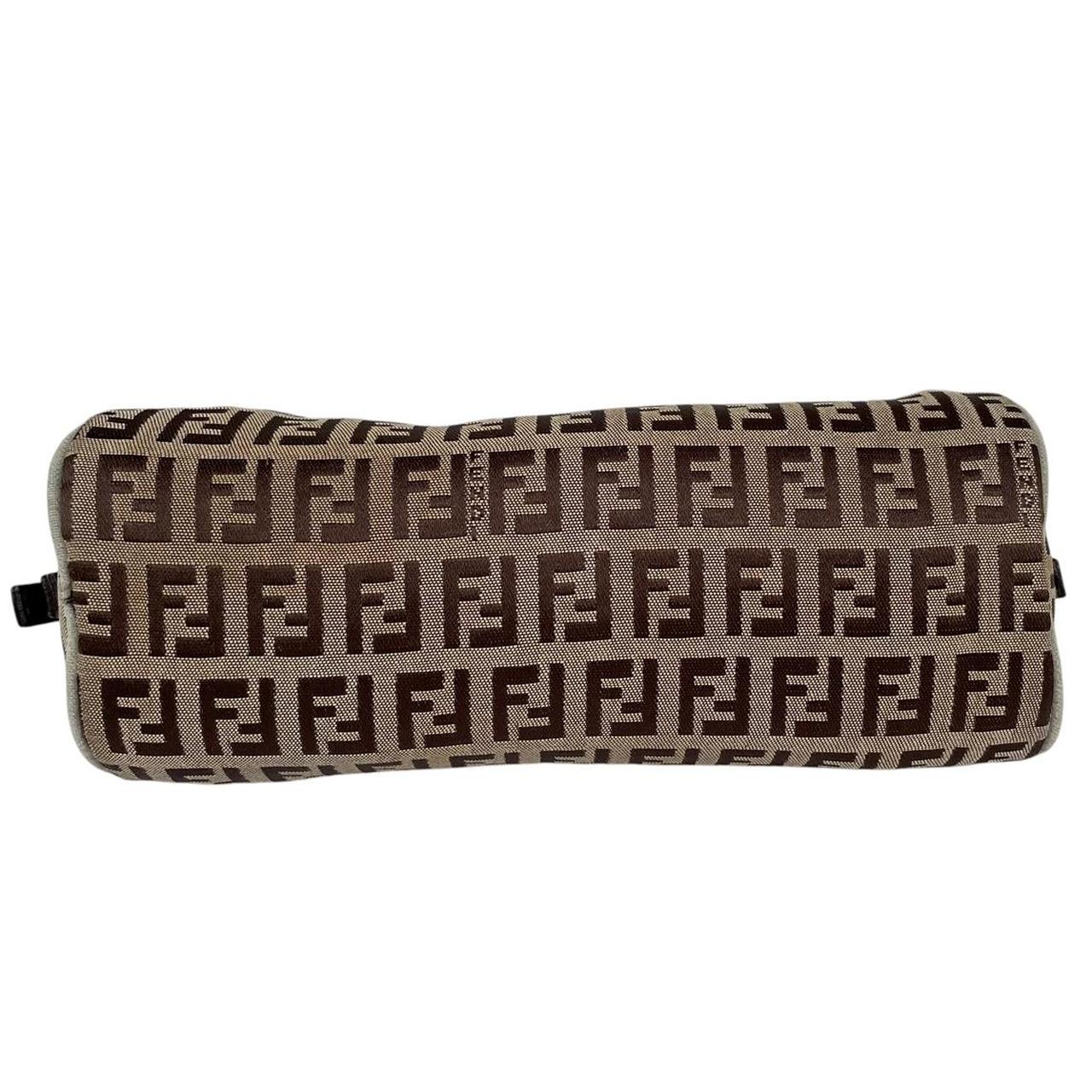 Fendi brown duffel bag featuring Zucchino monogram pattern and logo detail.