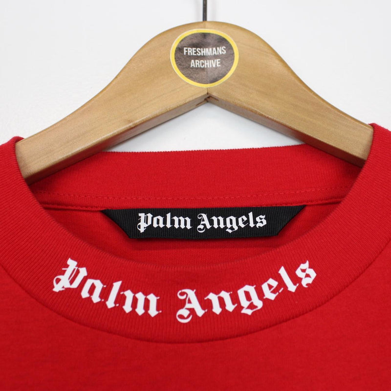 Palm Angels Back Logo Print Red and White Short Sleeve T-Shirt