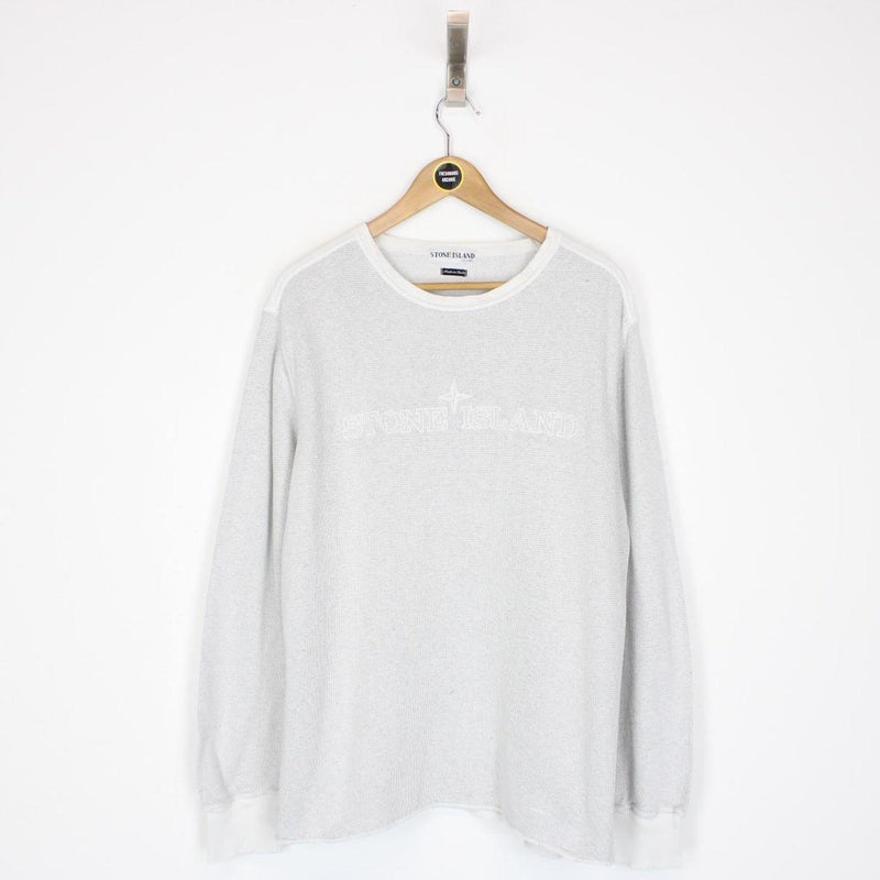 Vintage Stone Island Grey Logo Embroidered Cotton Sweatshirt Jumper