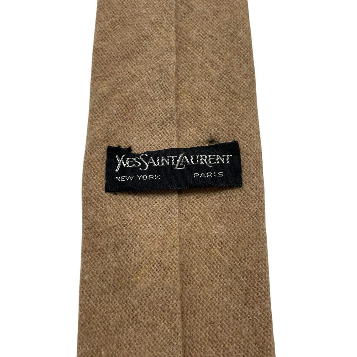 Yves Saint Laurent tan brown tie polyester/wool blend with subtle texture.