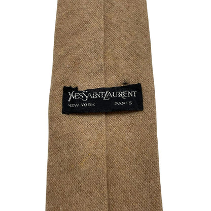 Yves Saint Laurent tan brown tie polyester/wool blend with subtle texture.