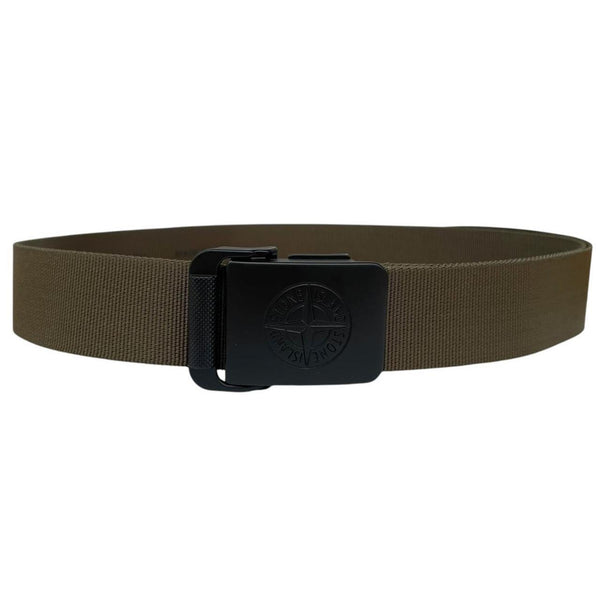 Stone Island Green and Black Grosgrain Compass Logo Buckle Belt
