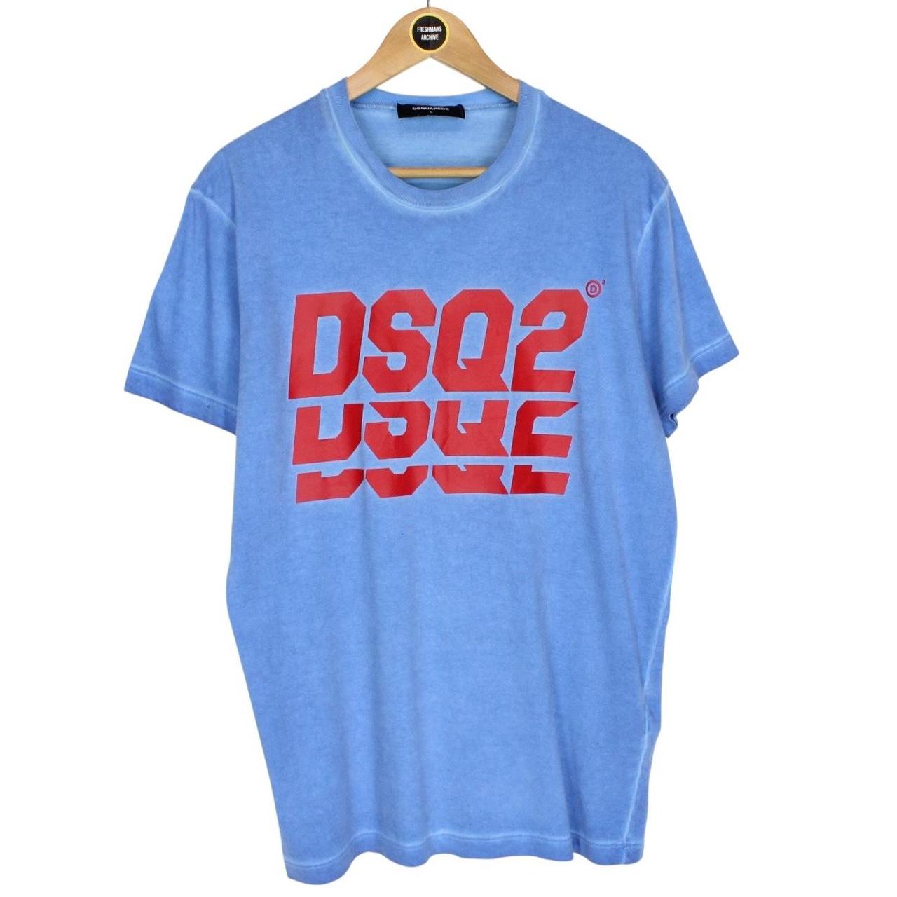 Dsquared2 Blue and Red DSQ2 Split Print Short Sleeve Cotton T-Shirt
