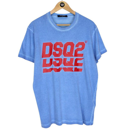 Dsquared2 Blue and Red DSQ2 Split Print Short Sleeve Cotton T-Shirt
