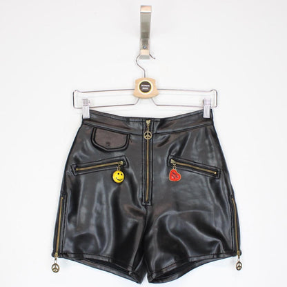 Vintage 90s Moschino Peace and Love Black Faux Leather 2 Piece Vest and Shorts