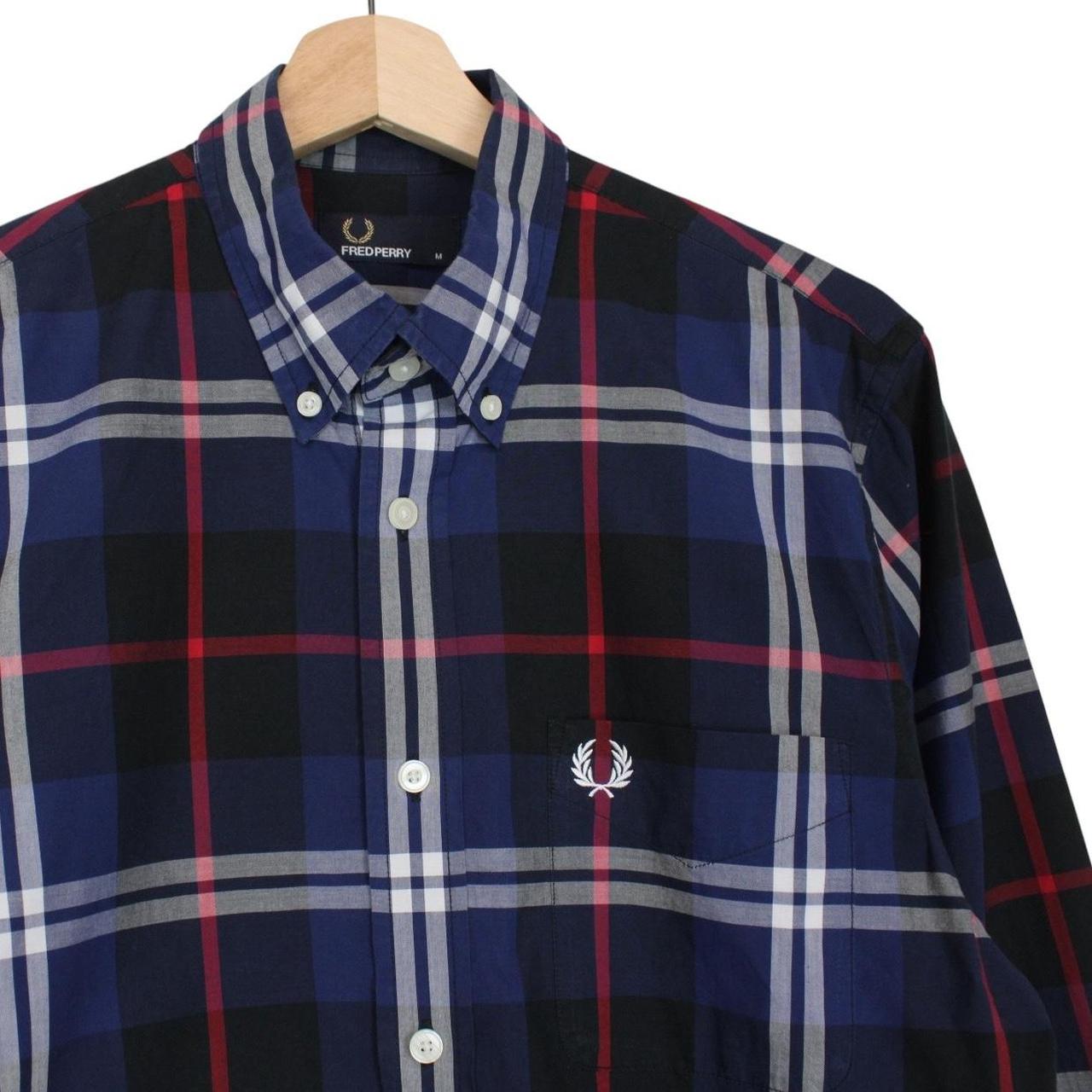Fred Perry Navy Blue Check Long Sleeve Cotton Shirt