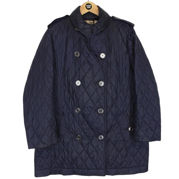 Burberry Brit Navy Blue Nova Check Lined Diamond Quilted Coat