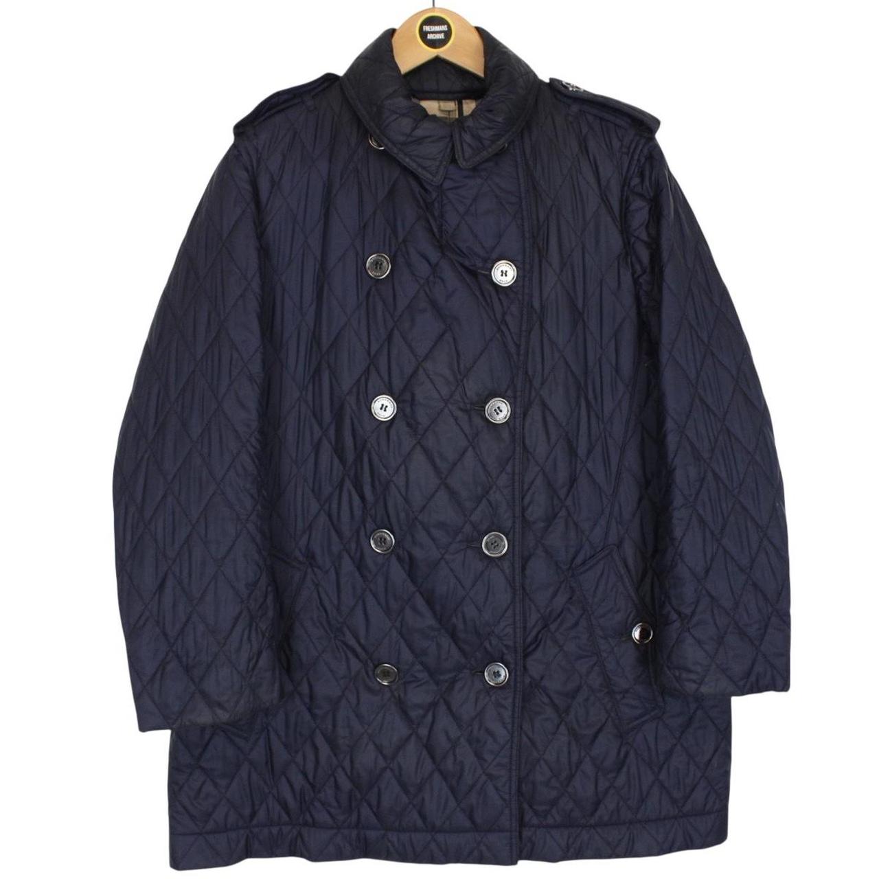 Burberry Brit Navy Blue Nova Check Lined Diamond Quilted Coat