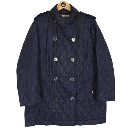 Burberry Brit Navy Blue Nova Check Lined Diamond Quilted Coat