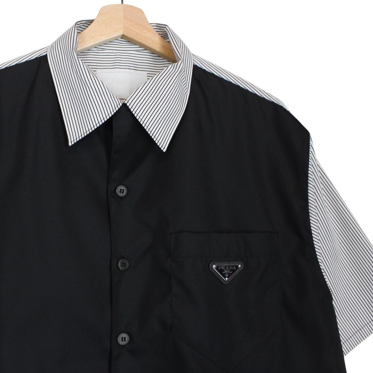 Prada Re-Nylon Stretch Cotton Black and White Hybrid Bowling Shirt