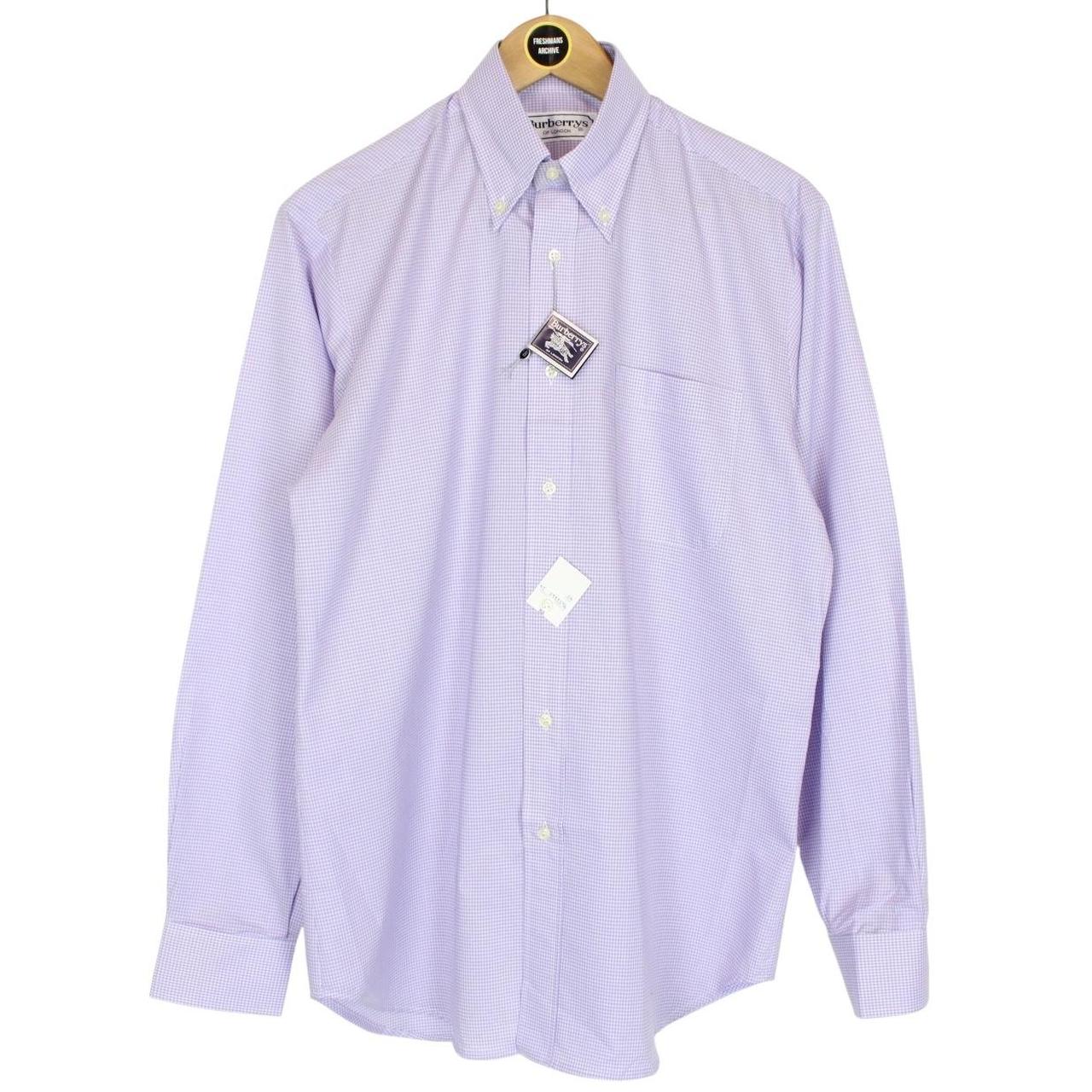 Vintage 90s Burberry Purple and White Gingham Check Long Sleeve Cotton Shirt