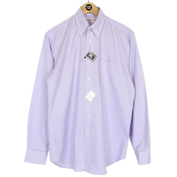 Vintage 90s Burberry Purple and White Gingham Check Long Sleeve Cotton Shirt