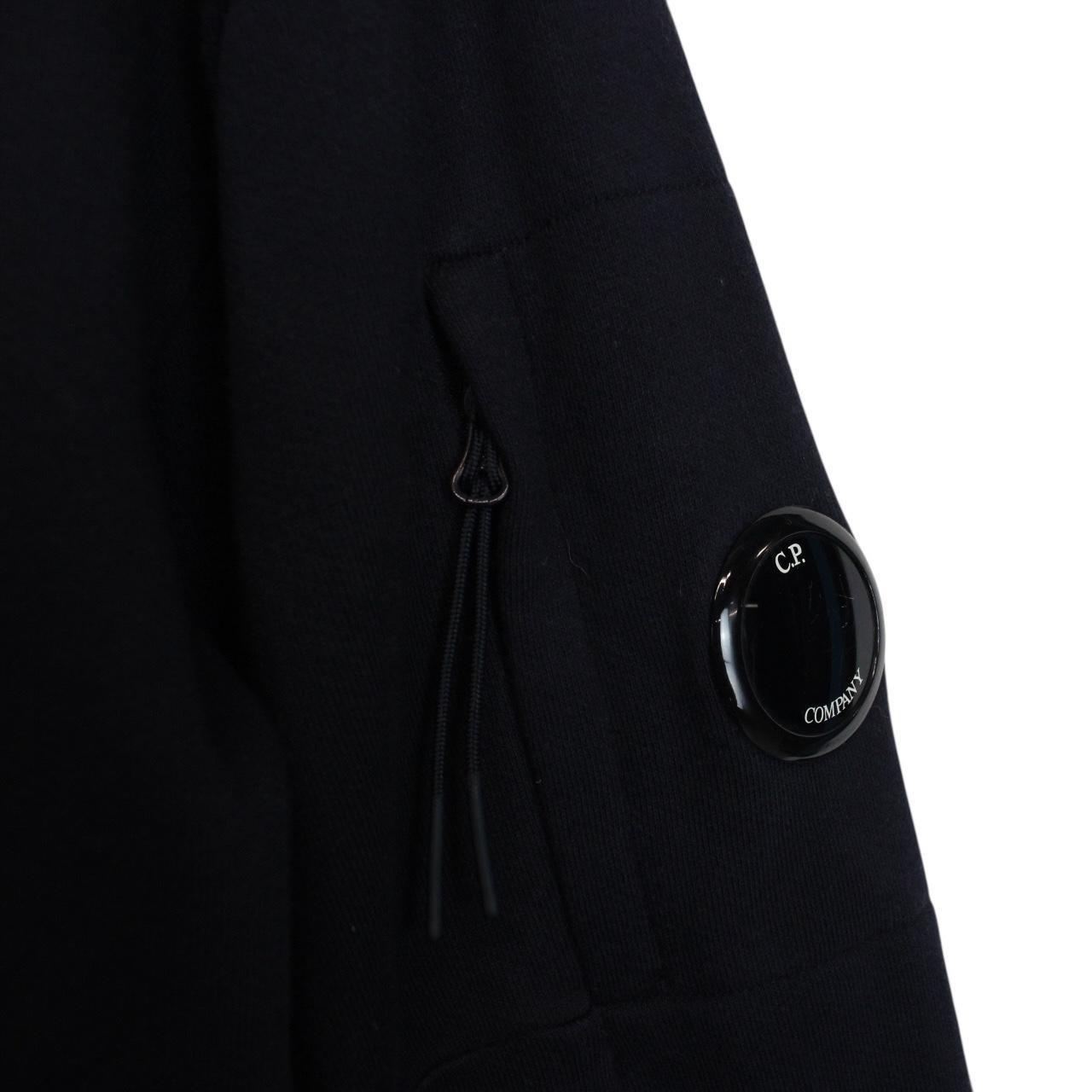 CP Company Navy Blue Diagonal Raised Fleece Cotton 1/4 Zip Lens Sweatshirt