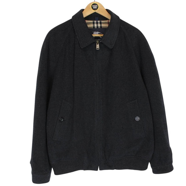 Vintage Burberry London Dark Grey Nova Check Lined Wool Harrington Jacket