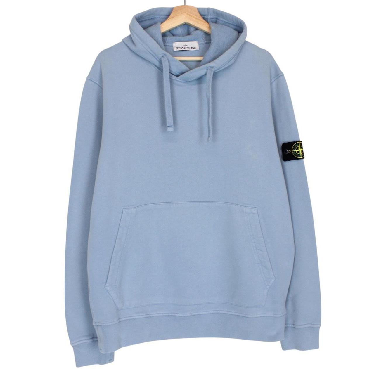 Stone Island blue hoodie with logo patch and cotton material, size XL.