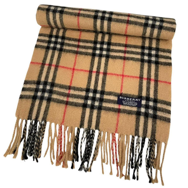 Vintage 90s Burberry Beige Nova Check Lambswool Scarf
