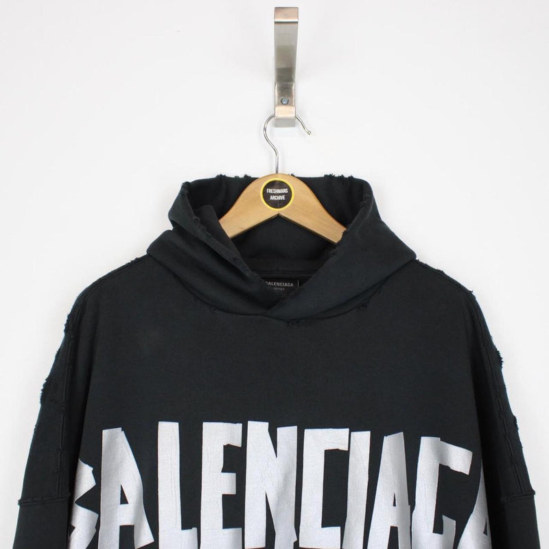 Balenciaga Black and Silver New Tape Type Oversized Hoodie