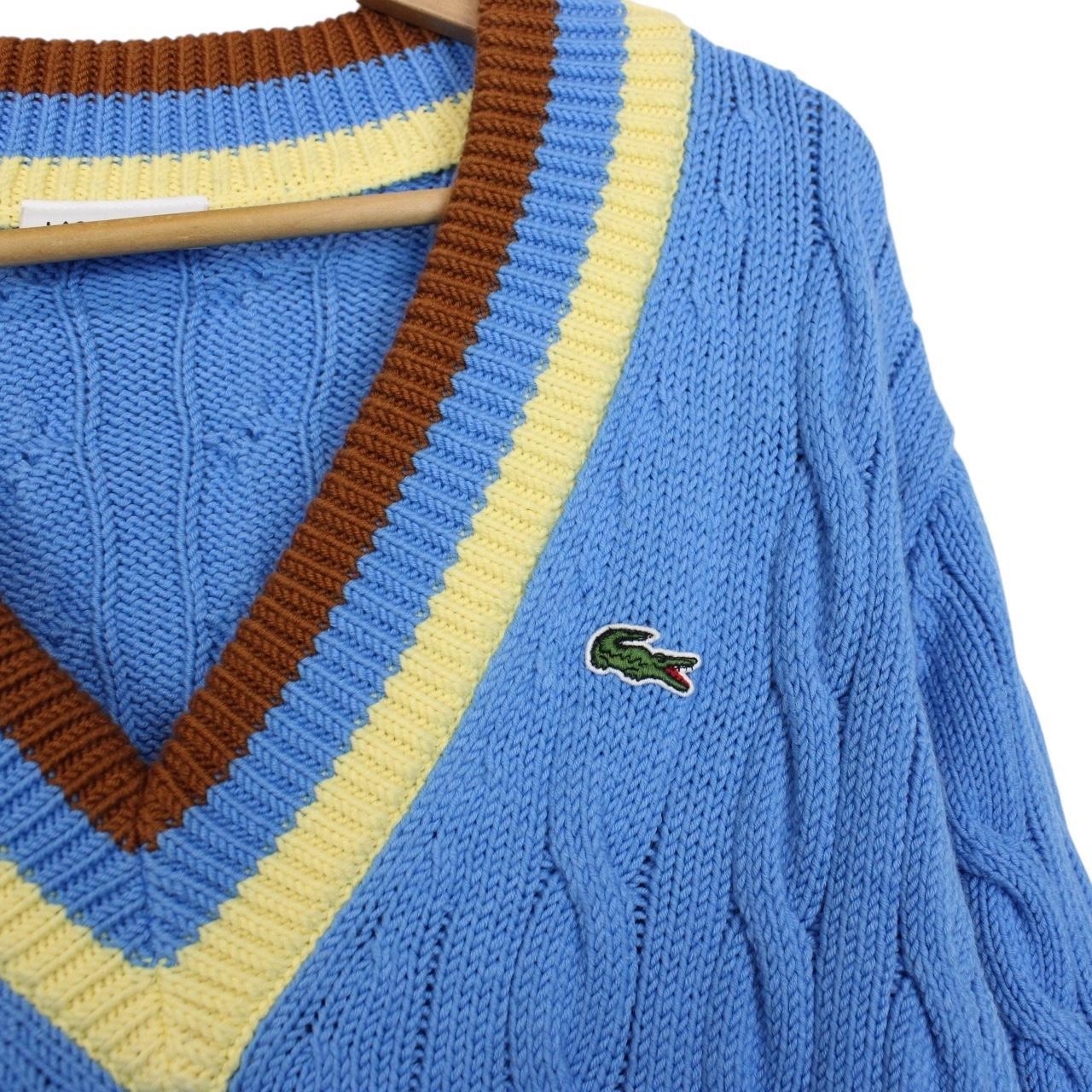 Lacoste Blue Wool Blend Cable Knit V-Neck Sweater Jumper