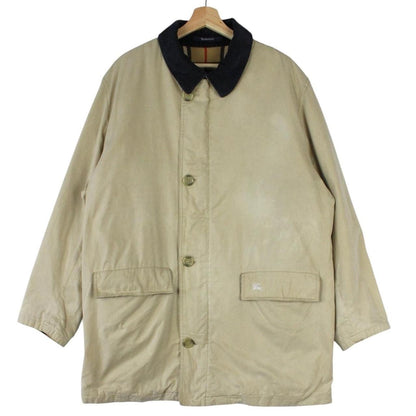 Burberry beige wool coat with Nova Check lining and logo detailing.