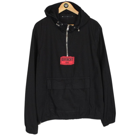 Givenchy Paris Black and Red Box Logo Cotton Smock Jacket
