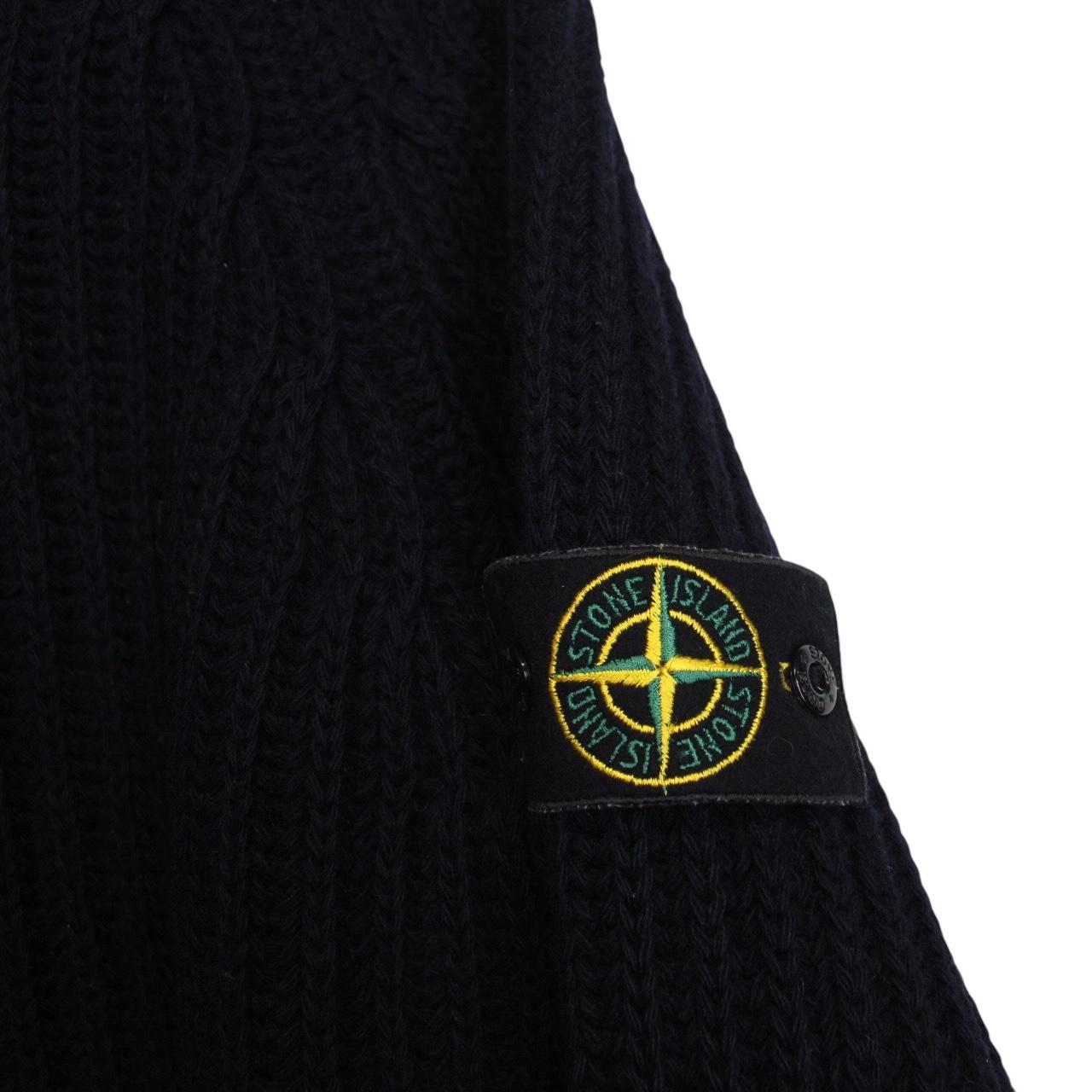 Vintage Stone Island AW 2001 Navy Blue Heavy Wool Knit Fill Zip Jumper