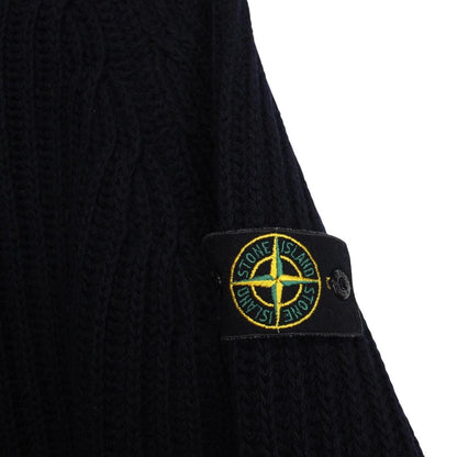 Vintage Stone Island AW 2001 Navy Blue Heavy Wool Knit Fill Zip Jumper
