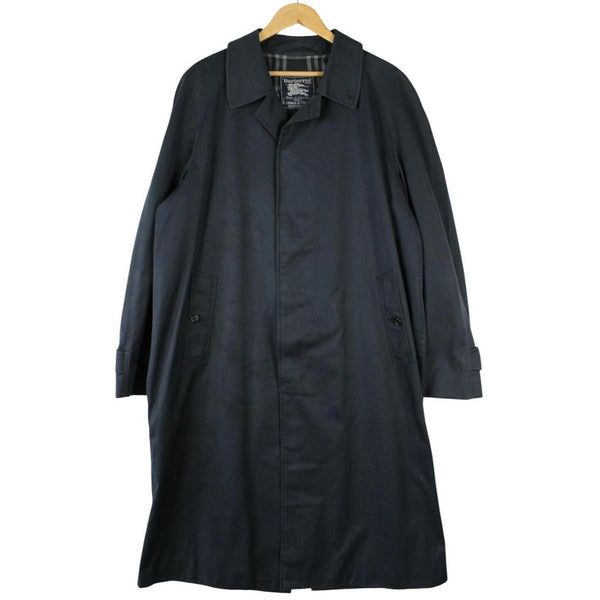 Burberry navy blue trench coat, belted, single breasted, vintage 90s style.