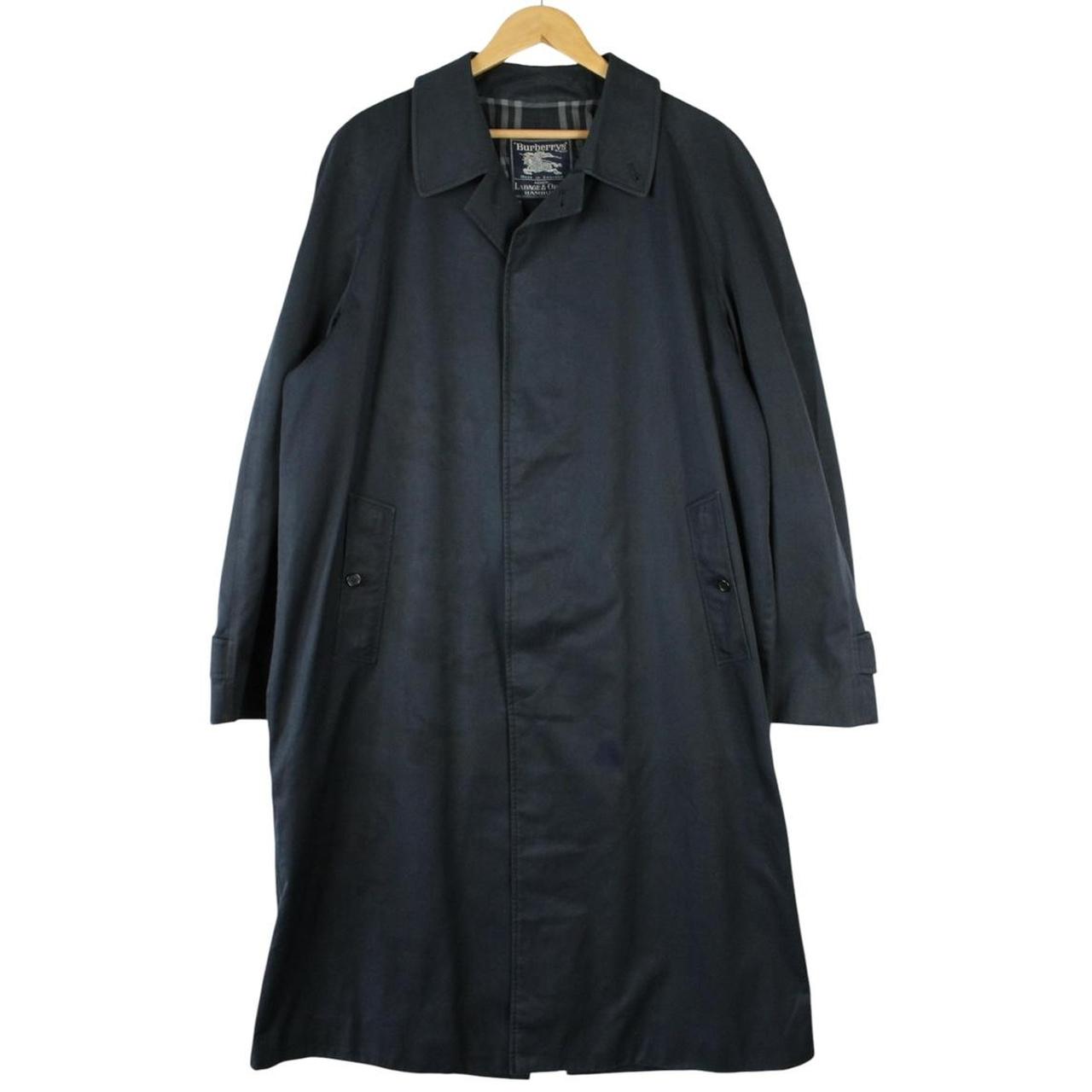 Burberry navy blue trench coat, belted, single breasted, vintage 90s style.