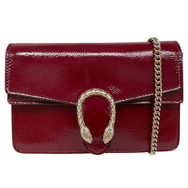 Gucci Mini Dionysus Burgundy Textured Patent Leather Shoulder Bag