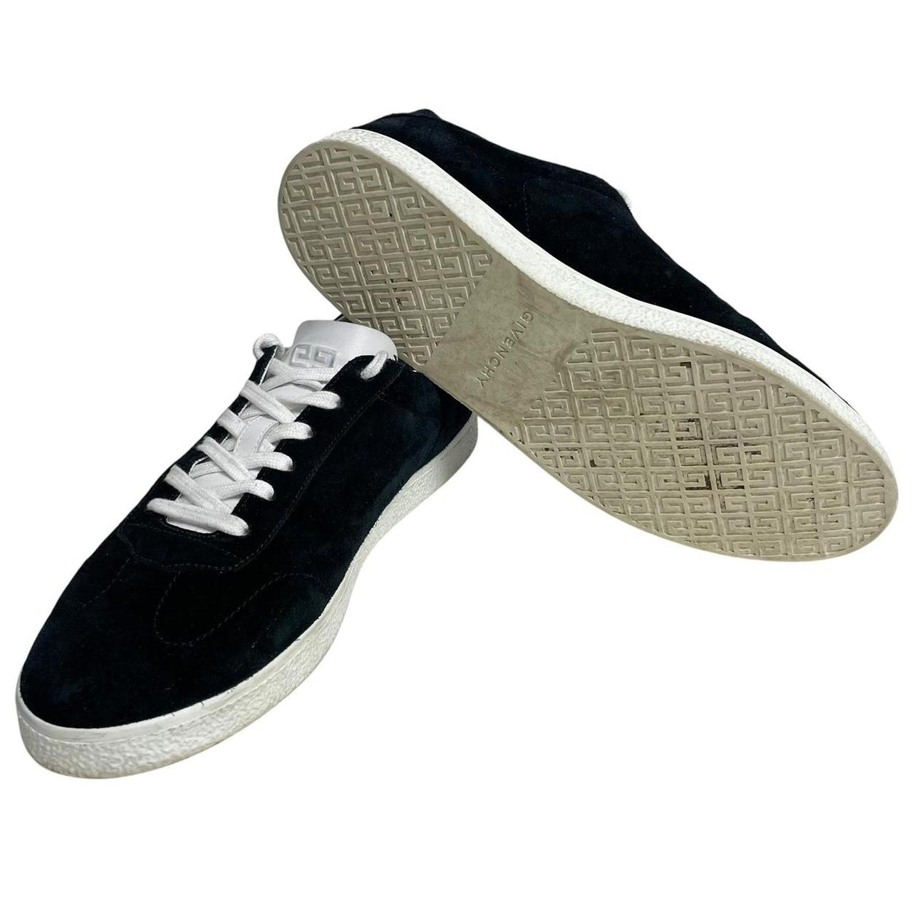 Givenchy trainers black and white suede low-top with logo detail and signs of wear.
