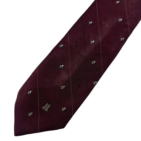 Lanvin burgundy silk tie featuring logo print and smooth texture.