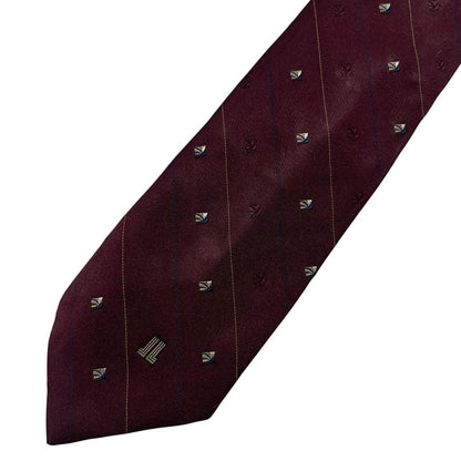 Lanvin burgundy silk tie featuring logo print and smooth texture.