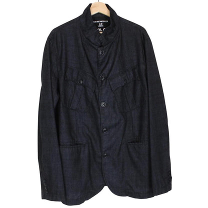 CP Company navy blue jacket garment dyed wool with logo details and gum finish.