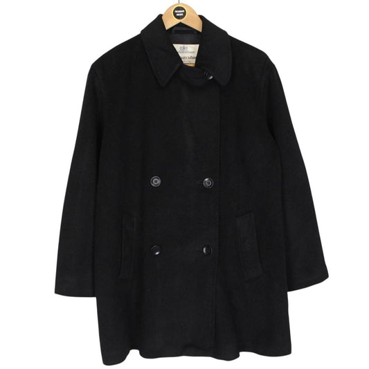 Vintage Aquascutum Black Cashmere Wool Blend Double Breasted Coat
