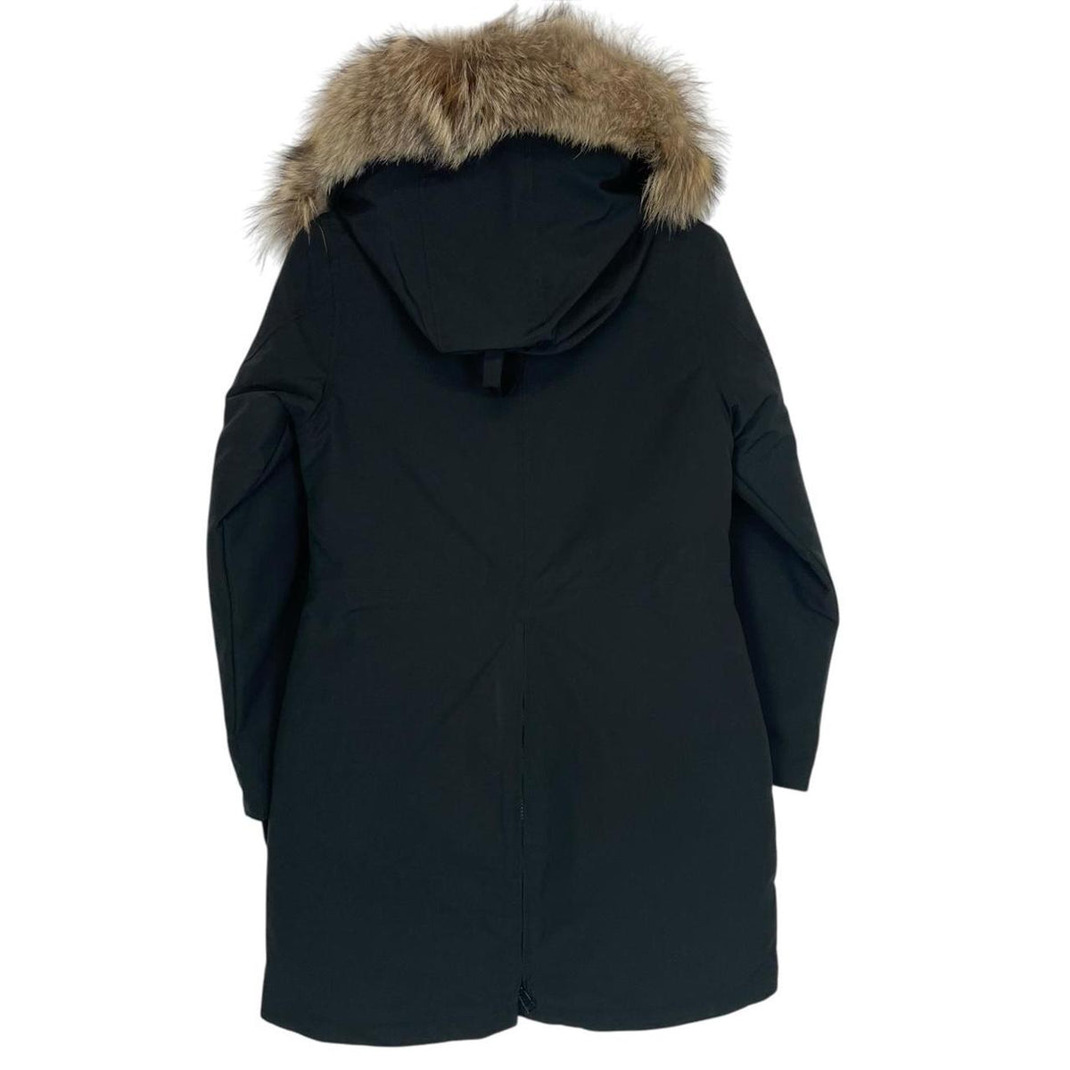 Canada Goose black parka coat with fur trim and logo patch, brand new with tags.