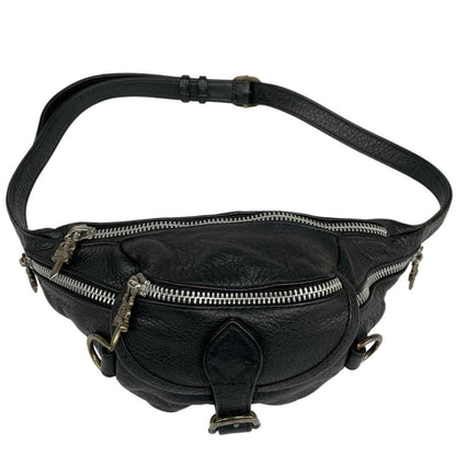Chrome Hearts black fanny pack grained calfskin with logo detail and original dust bag.