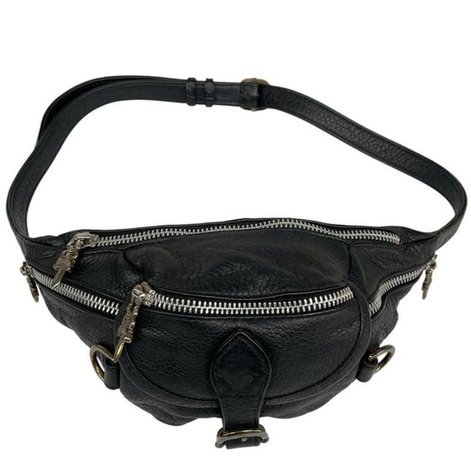 Chrome Hearts black fanny pack grained calfskin with logo detail and original dust bag.