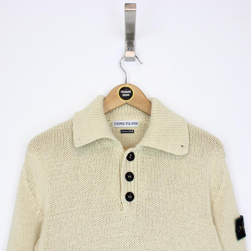 Vintage Stone Island SS 1998 Beige Green Edge Badge Cotton Knit Jumper