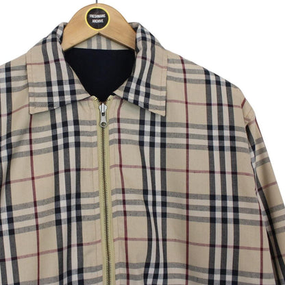 Vintage Burberry London Navy Blue and Tan Brown Nova Check Reversible Harrington