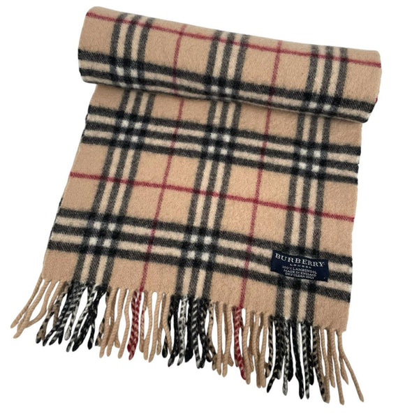 Burberry beige lambswool scarf featuring classic Nova Check pattern.