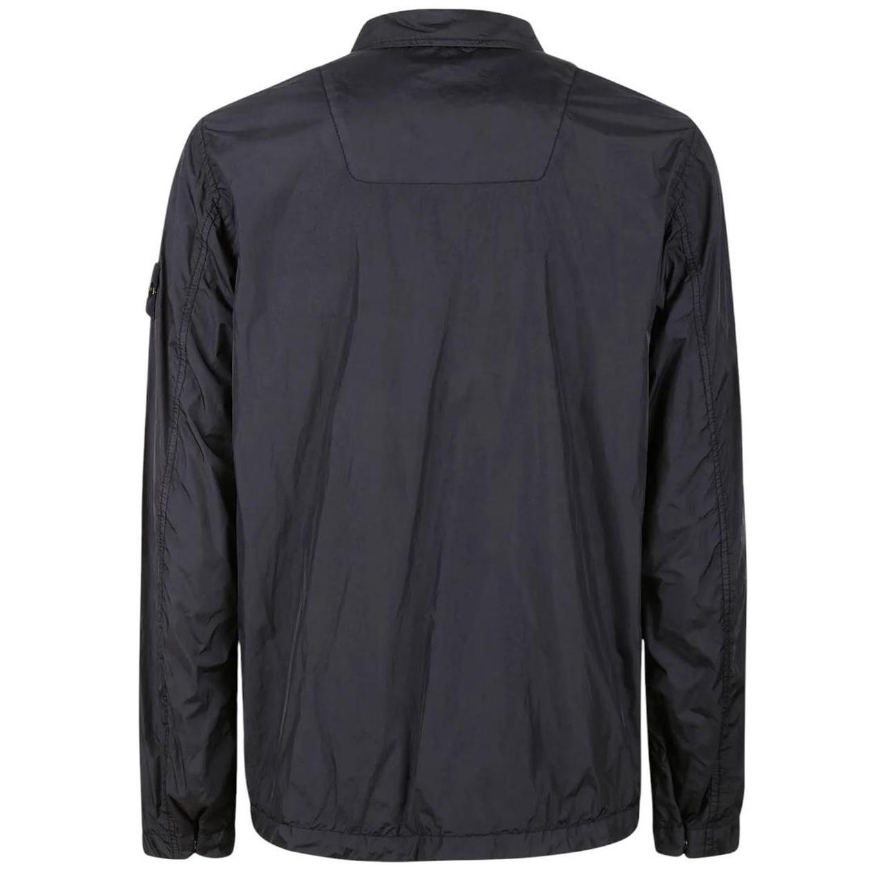 Stone Island black overshirt jacket with full zip, two zipped pockets, and snap button cuffs.