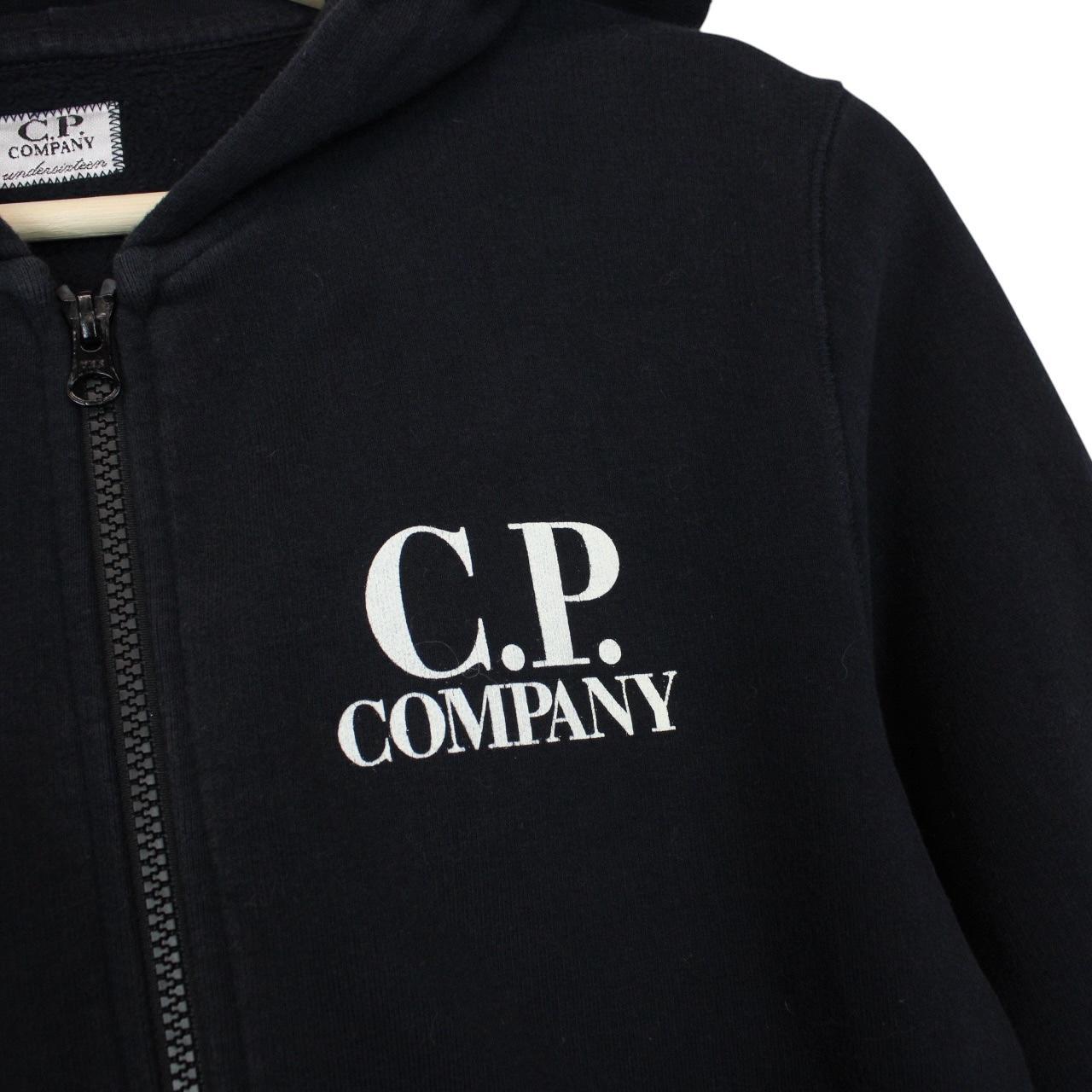 CP Company Black Cotton Logo Print Full Zip Hoodie Jumper