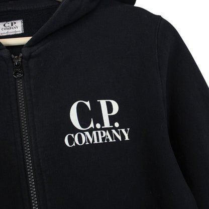 CP Company Black Cotton Logo Print Full Zip Hoodie Jumper