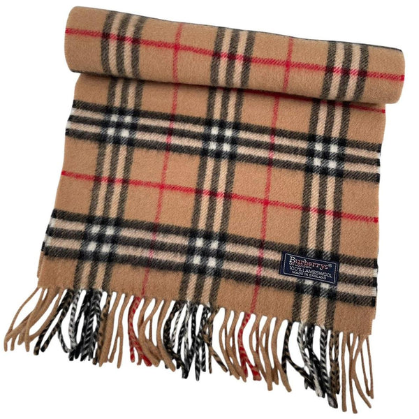Vintage 90s Burberry Tan Brown Nova Check Lambswool Scarf