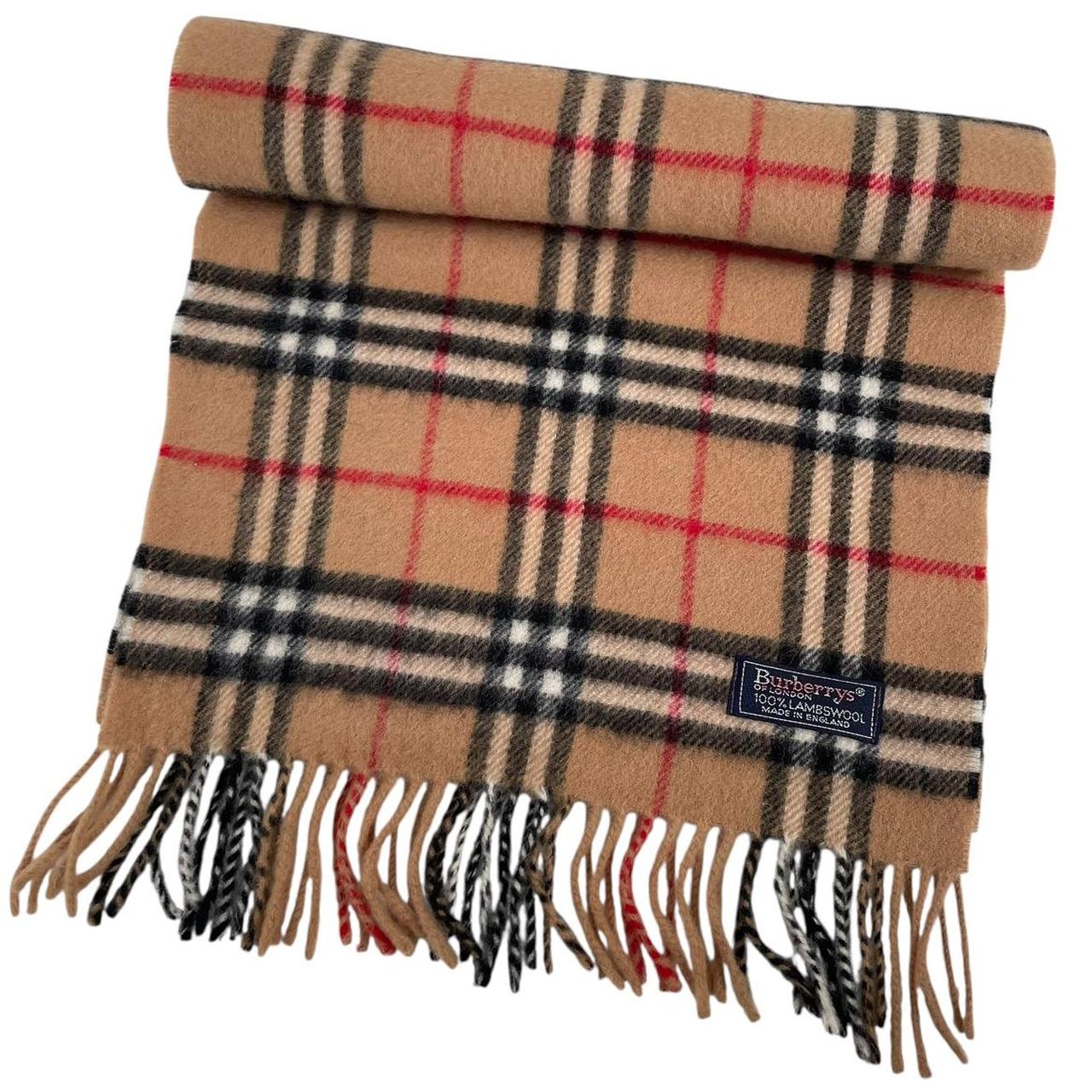 Vintage 90s Burberry Tan Brown Nova Check Lambswool Scarf