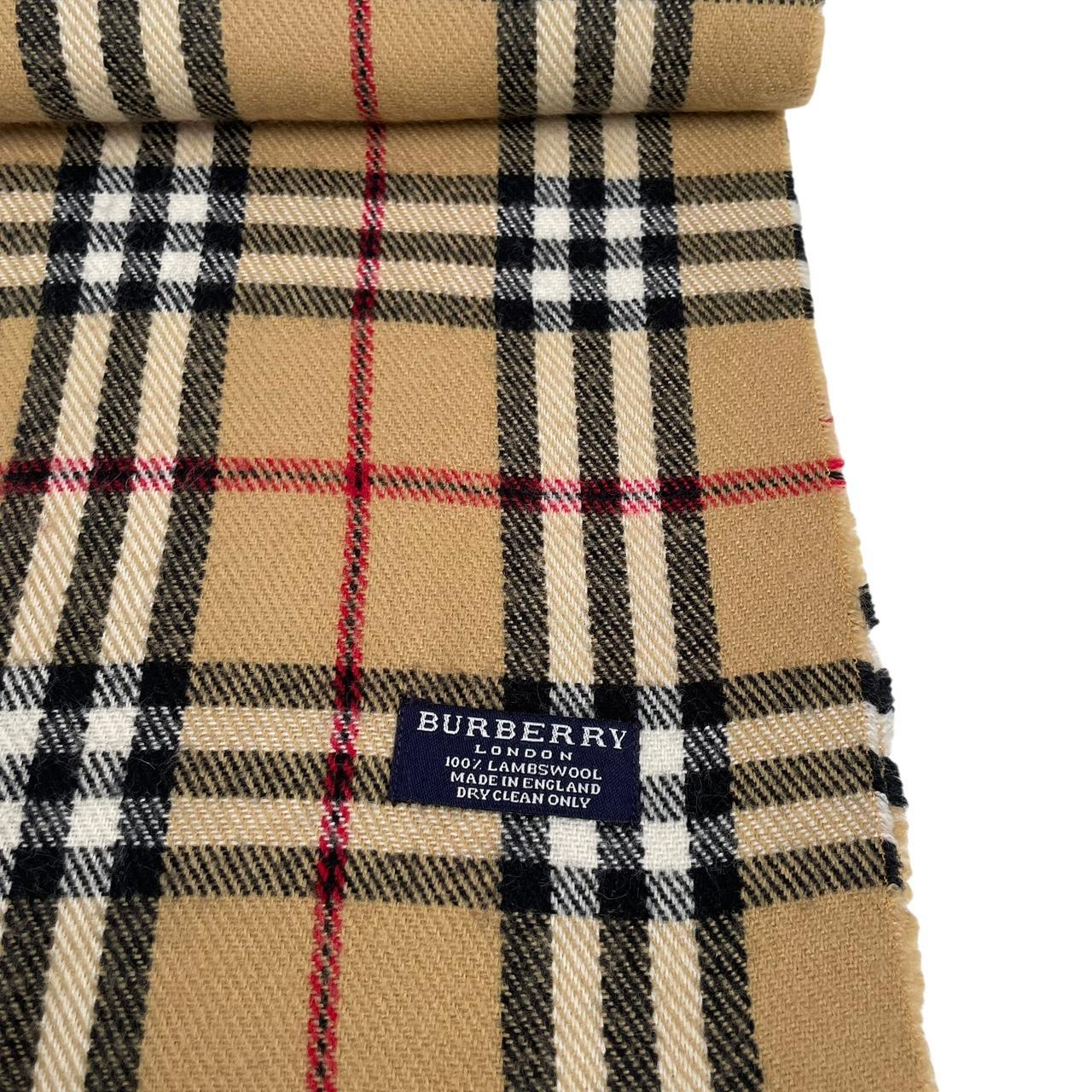 Vintage 90s Burberry Beige Nova Check Lambswool Scarf