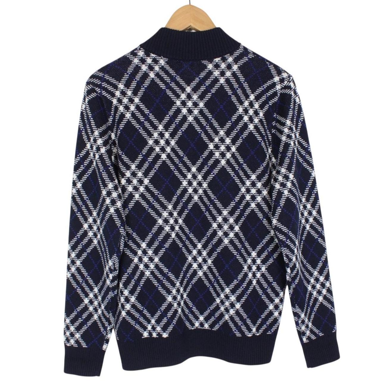 Burberry Navy Blue and White Wool Blend Knit Full Zip Jumper