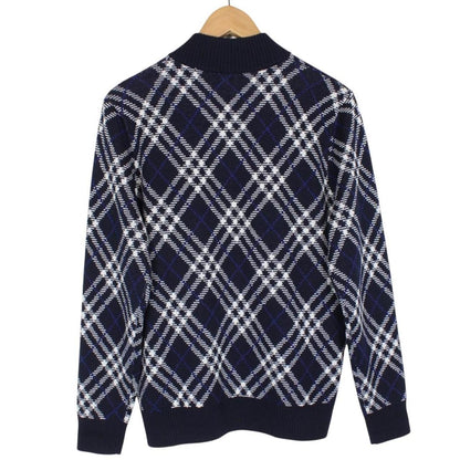 Burberry Navy Blue and White Wool Blend Knit Full Zip Jumper
