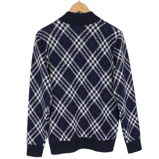 Burberry Navy Blue and White Wool Blend Knit Full Zip Jumper